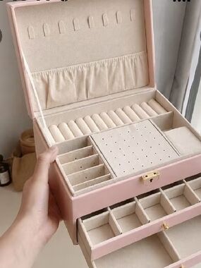 Compact Pink Jewelry Organizer Box for Women